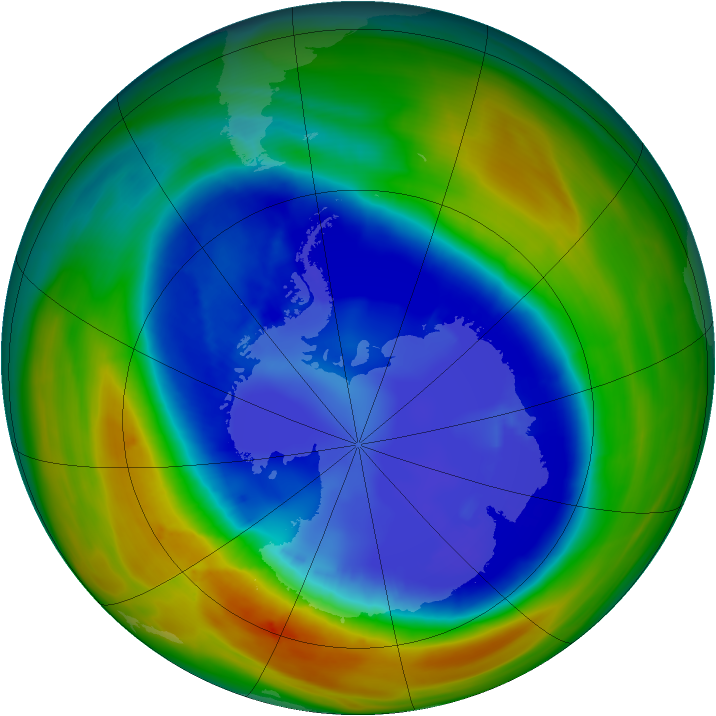 Antarctic ozone map for 30 August 2007